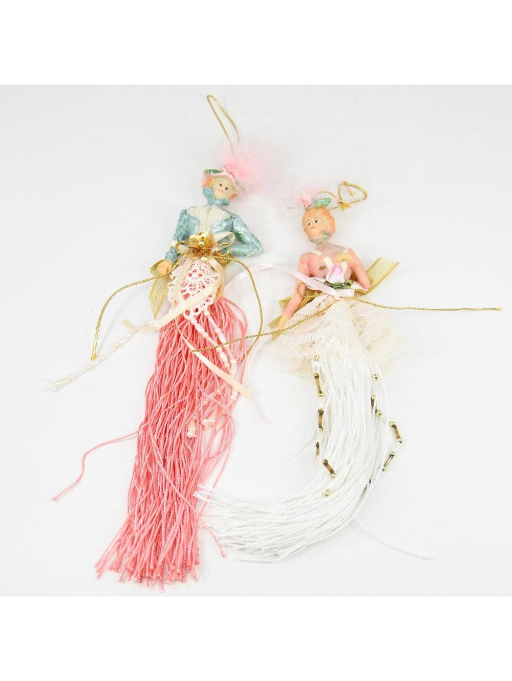 Victorian Tassel Skirt Lady Christmas Ornament Doll Lace Beads Elegant Resin 7"